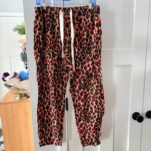 NWT Sandrine Rose Leopard Print Pants Oversized Pockets Large